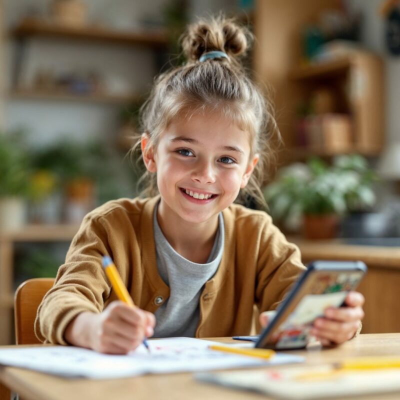 Niño mostrando orgulloso un dibujo, apps educativas para niños