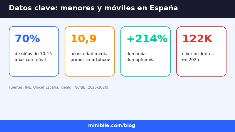 Datos clave sobre menores y móviles en España 2026: estadísticas de uso y ciberincidentes