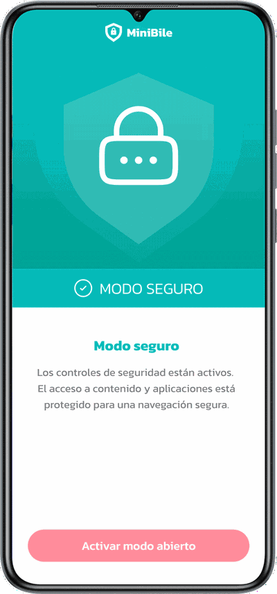 Animación del móvil MiniBile mostrando la interfaz de control parental